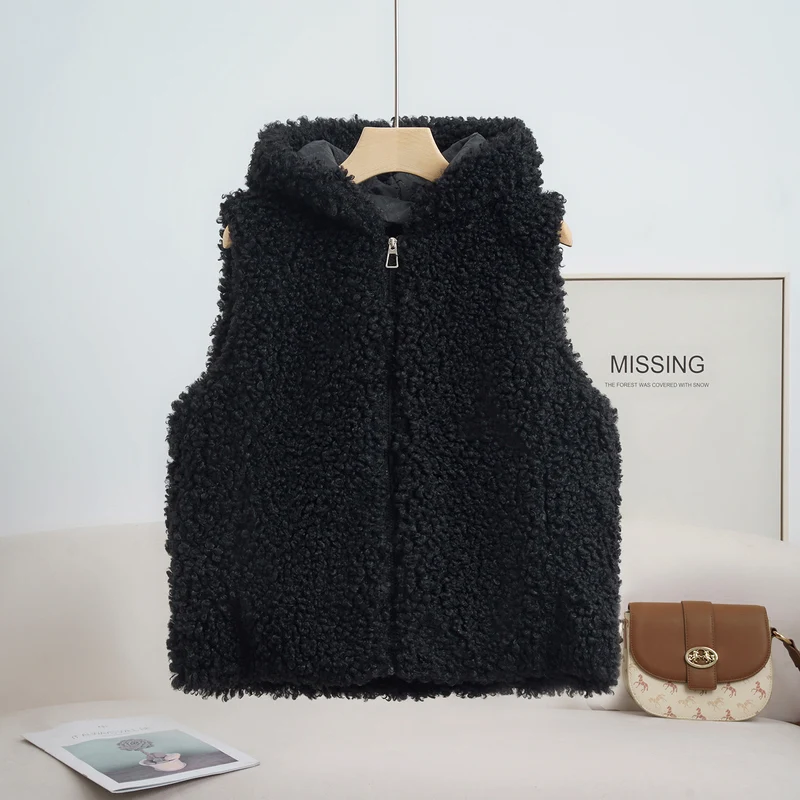 Damen nan kuschelige Teddyweste mit Kapuze und Reißverschluss Nord Taschen