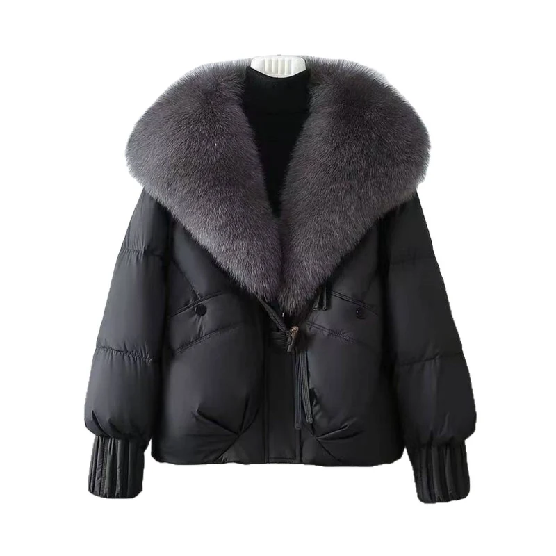 Damen nan kurze wattierte Steppjacke mit voluminösem Kunstfellkragen und Taillenzug Nord Taschen