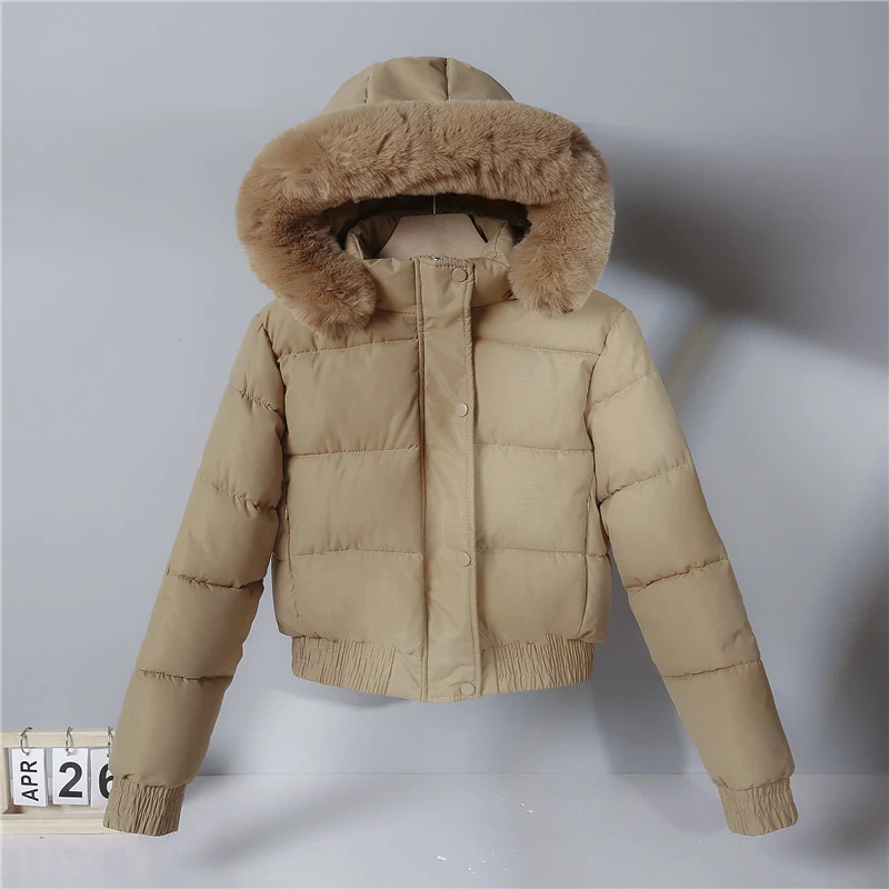 Damen nan kurze wattierte Kapuzenjacke mit Kunstfellbesatz, elastischem Saum und verdecktem Reißverschluss Nord Taschen