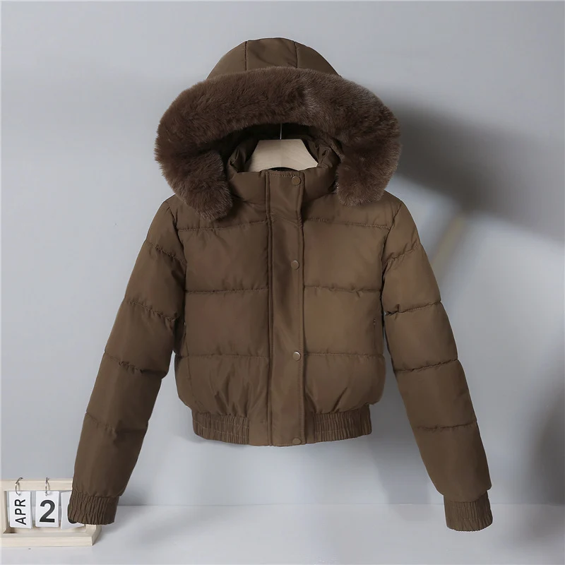 Damen nan kurze wattierte Kapuzenjacke mit Kunstfellbesatz, elastischem Saum und verdecktem Reißverschluss Nord Taschen