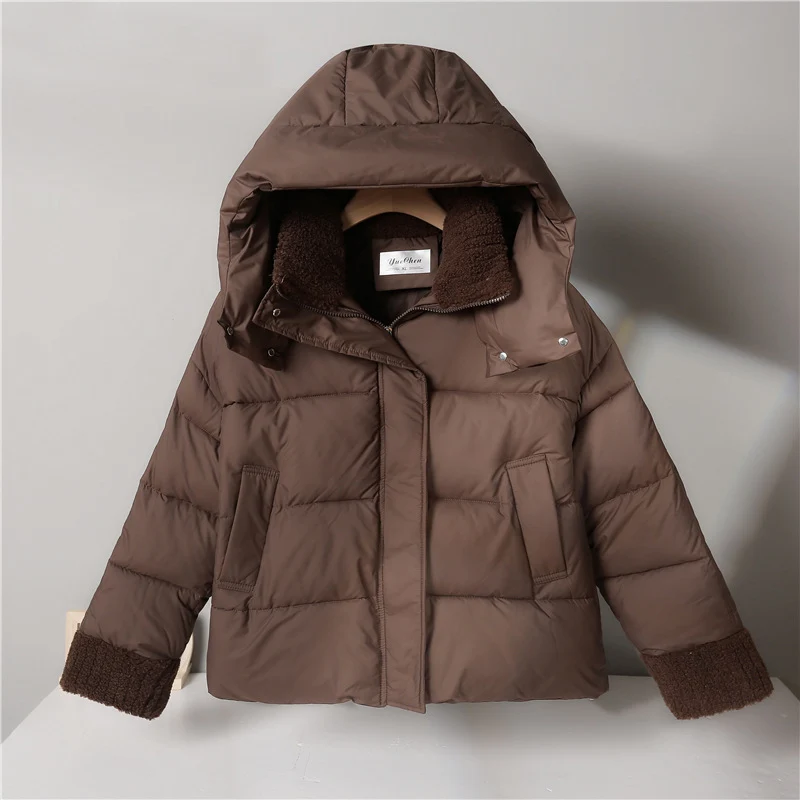 Damen nan kurze wattierte Jacke mit hochschließendem Teddykragen, Fleece-Innenfutter und verstellbarem Saum Nord Taschen