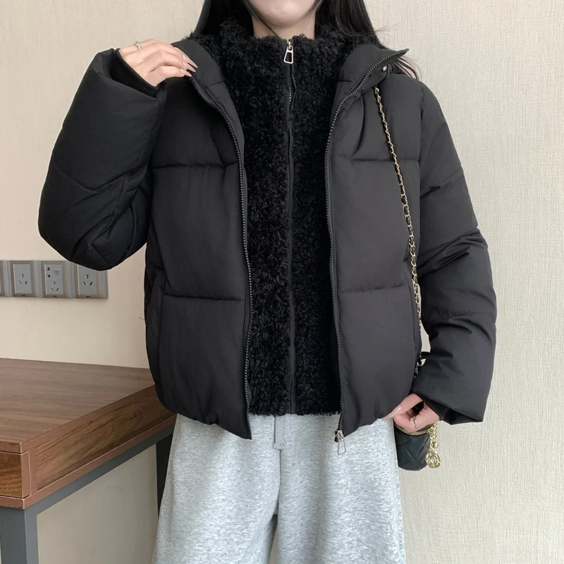 Damen nan kurze wattierte Doppeljacke mit abnehmbarem Teddy-Innenfutter und hohem Stehkragen Nord Taschen