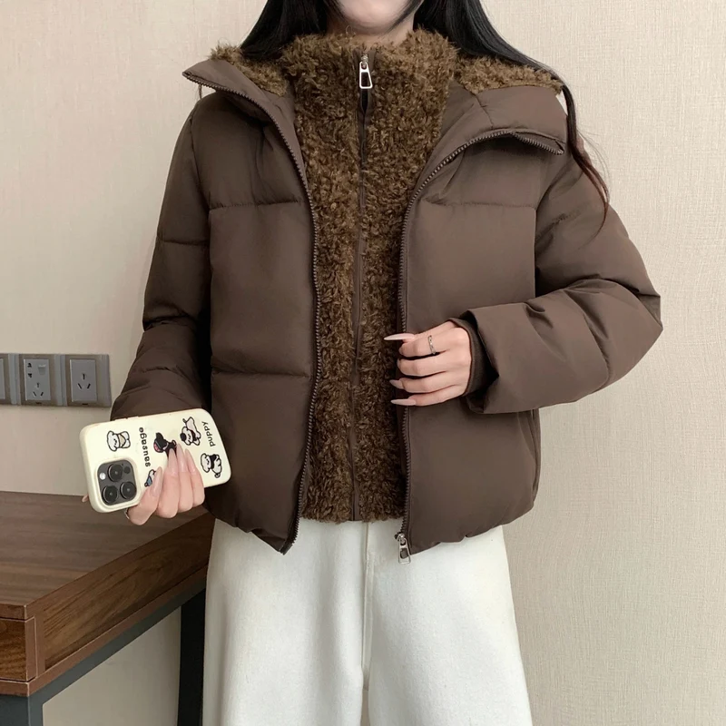 Damen nan kurze wattierte Doppeljacke mit abnehmbarem Teddy-Innenfutter und hohem Stehkragen Nord Taschen