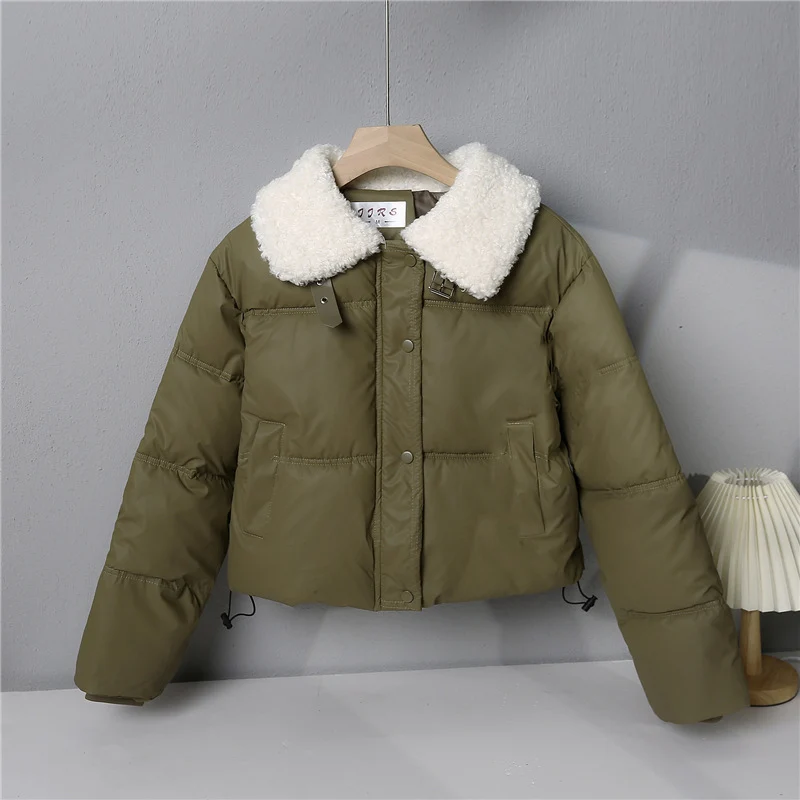 Damen nan kurze gesteppte Winterjacke mit Teddykragen, wattierter Isolierung und verdecktem Druckknopfverschluss Nord Taschen