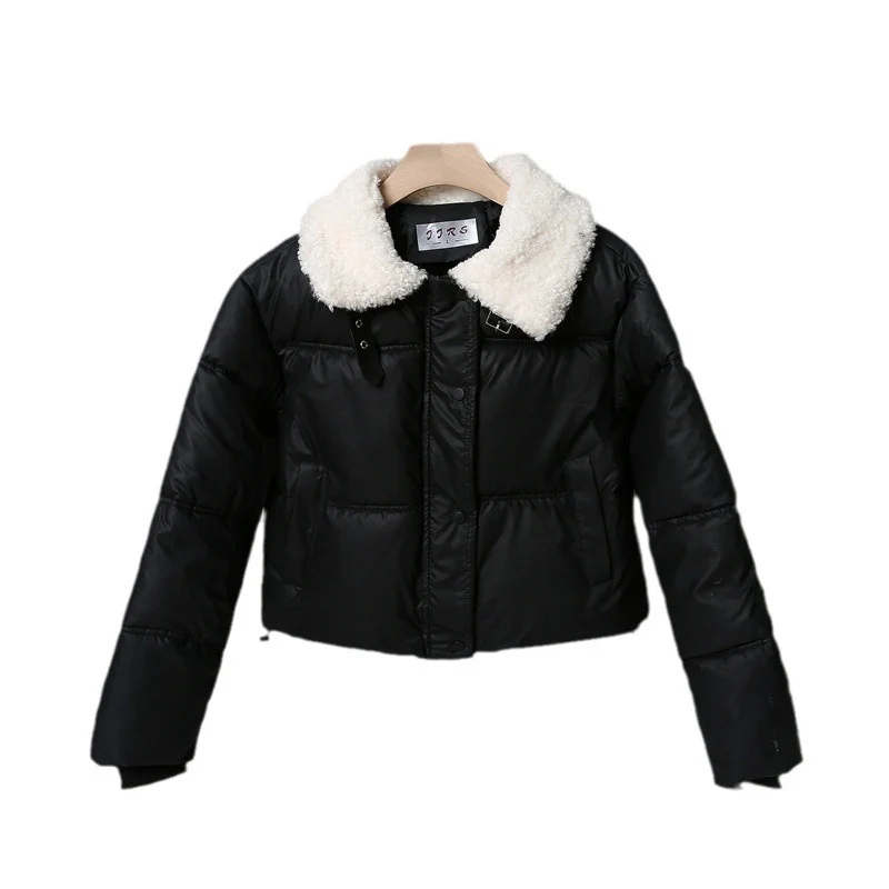 Damen nan kurze gesteppte Winterjacke mit Teddykragen, wattierter Isolierung und verdecktem Druckknopfverschluss Nord Taschen