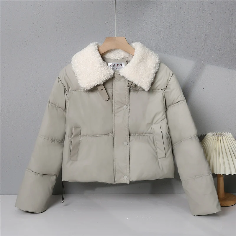 Damen nan kurze gesteppte Winterjacke mit Teddykragen, wattierter Isolierung und verdecktem Druckknopfverschluss Nord Taschen