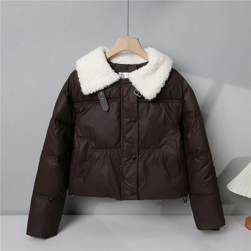 Damen nan kurze gesteppte Winterjacke mit breitem Teddykragen und Kordelzug Nord Taschen