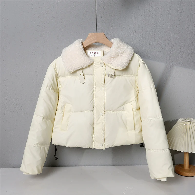 Damen nan kurze gesteppte Winterjacke mit breitem Teddykragen und Kordelzug Nord Taschen