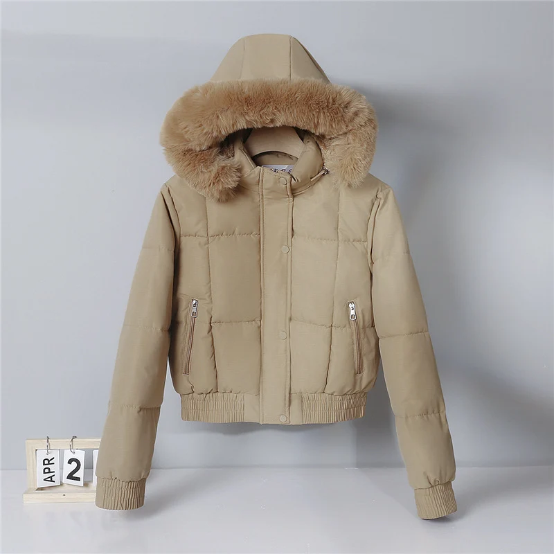 Damen nan kurze gesteppte Bomberjacke mit warmer Kapuze, abnehmbarem Webpelzrand, elastischem Bund und Thermofutter Nord Taschen