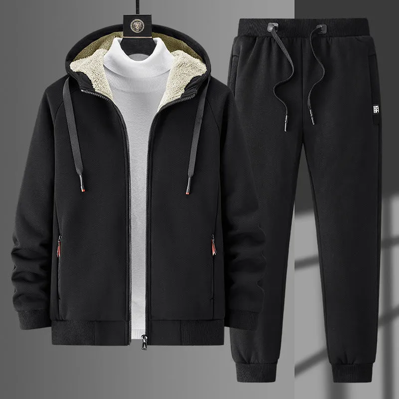 Herren fleecegefüttertes Freizeit-Jogginganzug-Set mit Kapuzenjacke und konisch geschnittener Jogginghose Nord Taschen