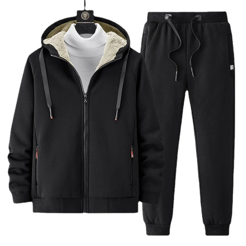 Herren fleecegefüttertes Freizeit-Jogginganzug-Set mit Kapuzenjacke und konisch geschnittener Jogginghose Nord Taschen