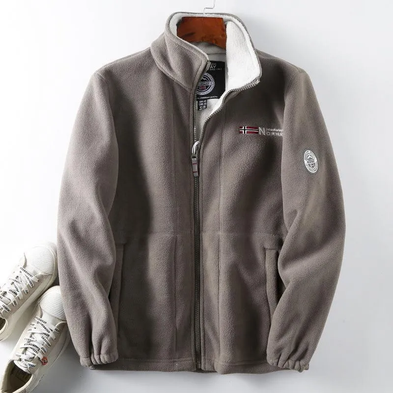 Herren Fleece-Outdoorjacke mit Teddyfleece-Innenlage, Stehkragen und Reißverschluss Nord Taschen