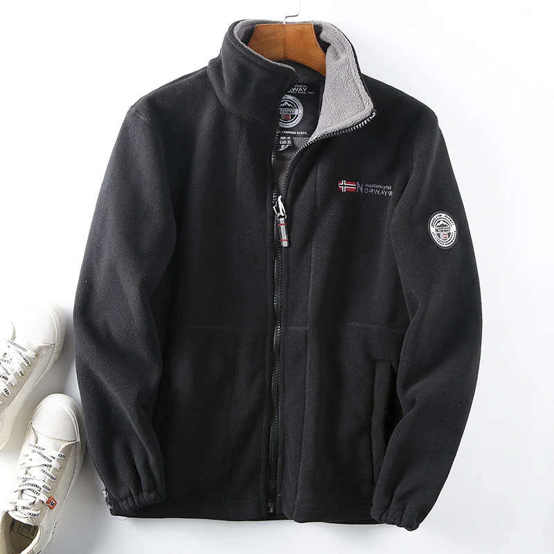 Herren Fleece-Outdoorjacke mit Teddyfleece-Innenlage, Stehkragen und Reißverschluss Nord Taschen