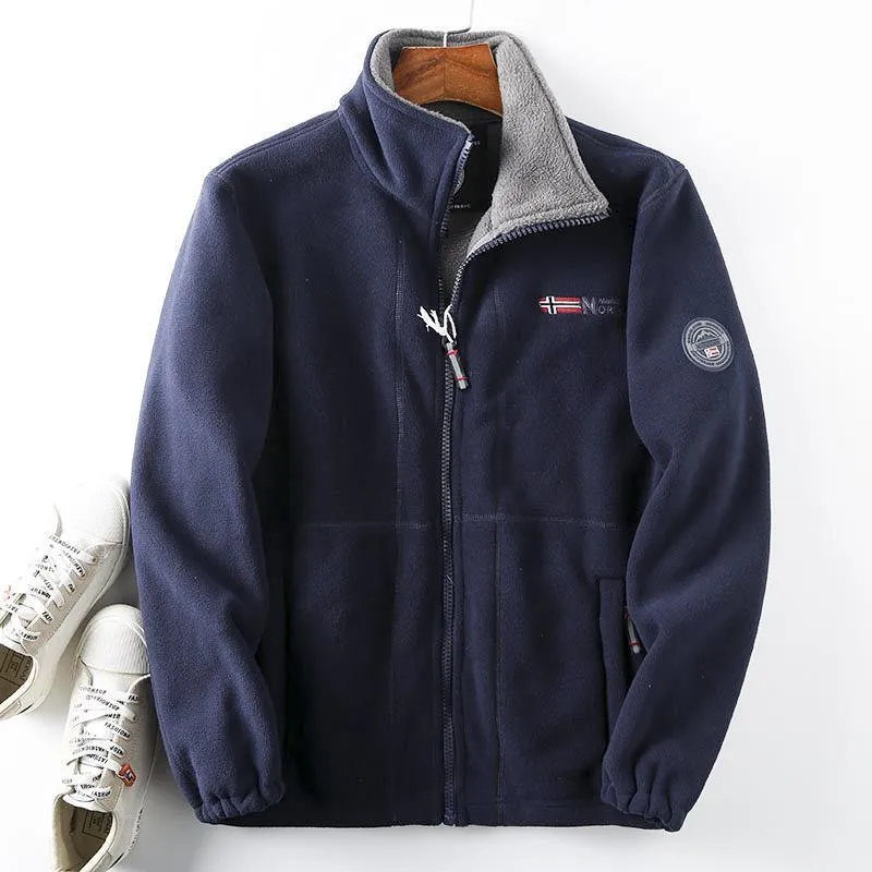 Herren Fleece-Outdoorjacke mit Teddyfleece-Innenlage, Stehkragen und Reißverschluss Nord Taschen