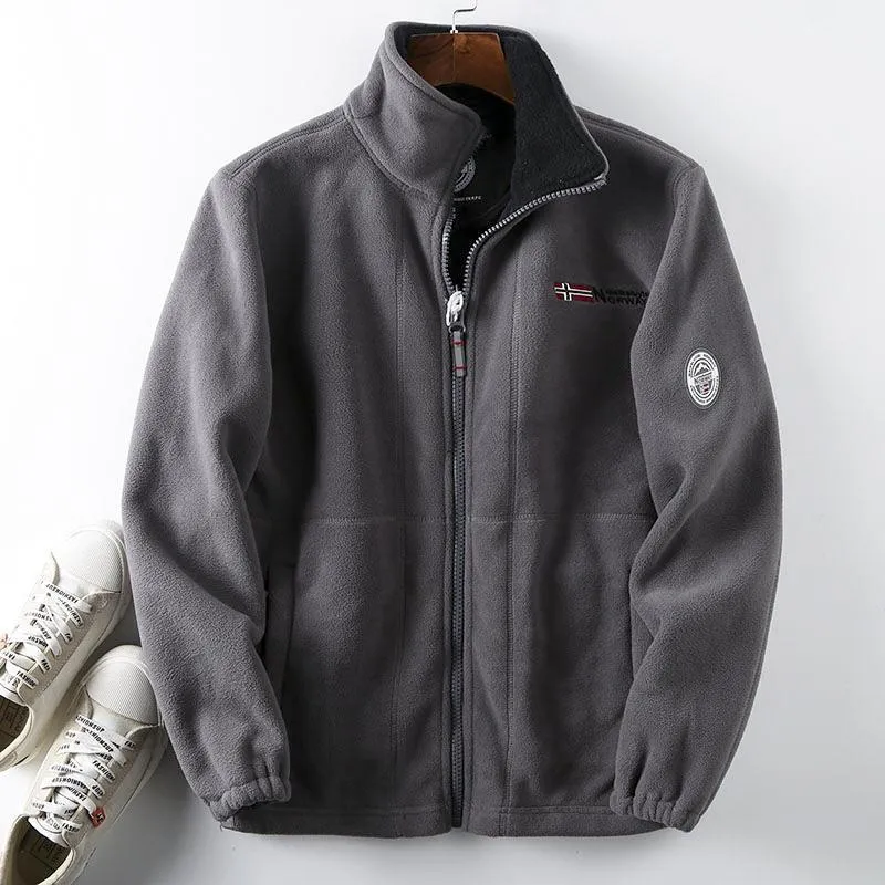 Herren Fleece-Outdoorjacke mit Teddyfleece-Innenlage, Stehkragen und Reißverschluss Nord Taschen