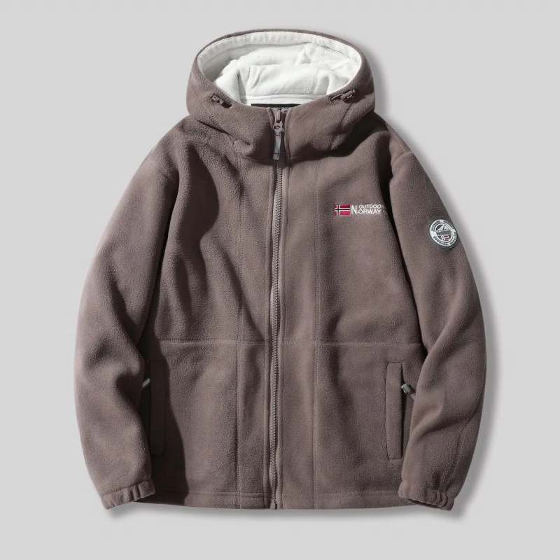Herren Fleece-Kapuzenjacke mit Teddyfutter, durchgehendem Reißverschluss und Utility-Taschen Nord Taschen
