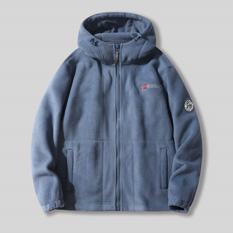 Herren Fleece-Kapuzenjacke mit Teddyfutter, durchgehendem Reißverschluss und Utility-Taschen Nord Taschen
