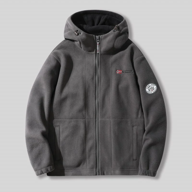 Herren Fleece-Kapuzenjacke mit Teddyfutter, durchgehendem Reißverschluss und Utility-Taschen Nord Taschen