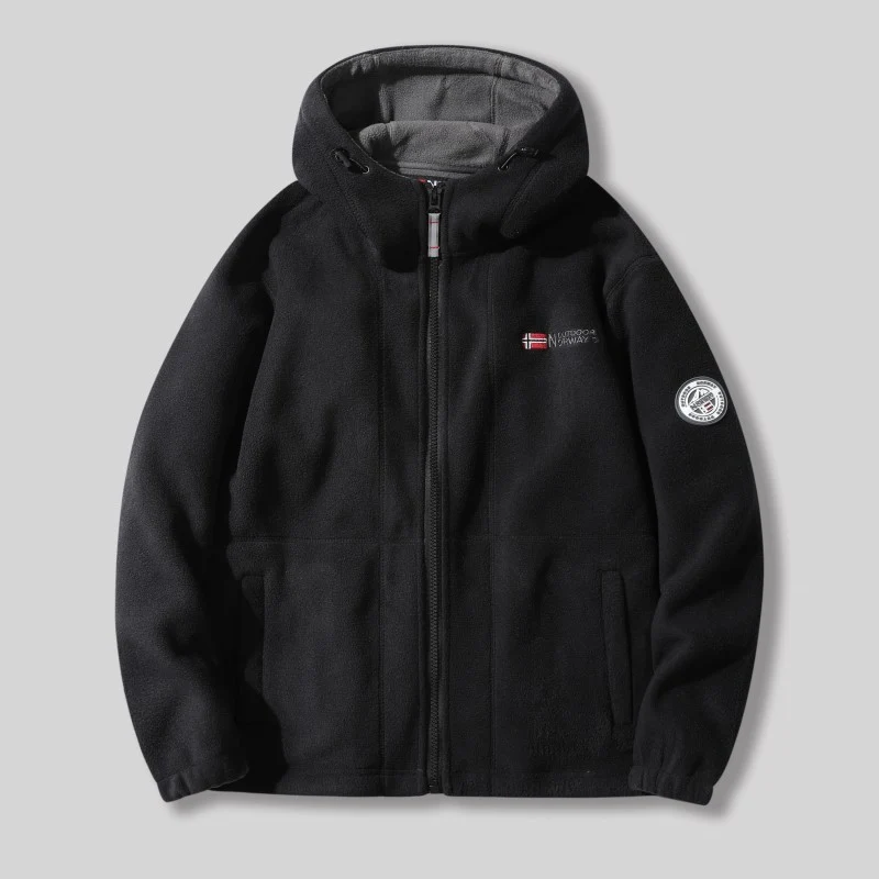 Herren Fleece-Kapuzenjacke mit Teddyfutter, durchgehendem Reißverschluss und Utility-Taschen Nord Taschen