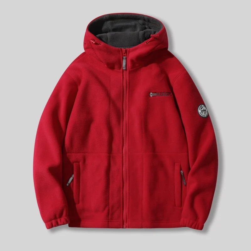 Herren Fleece-Kapuzenjacke mit Teddyfutter, durchgehendem Reißverschluss und Utility-Taschen Nord Taschen