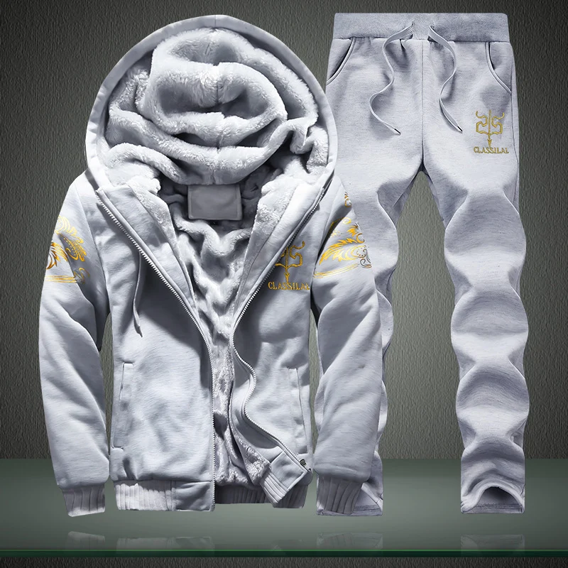 Herren Fleece-gefüttertes Freizeit-Set mit Kapuzenjacke und Thermo-Jogger Nord Taschen