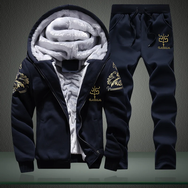 Herren Fleece-gefüttertes Freizeit-Set mit Kapuzenjacke und Thermo-Jogger Nord Taschen