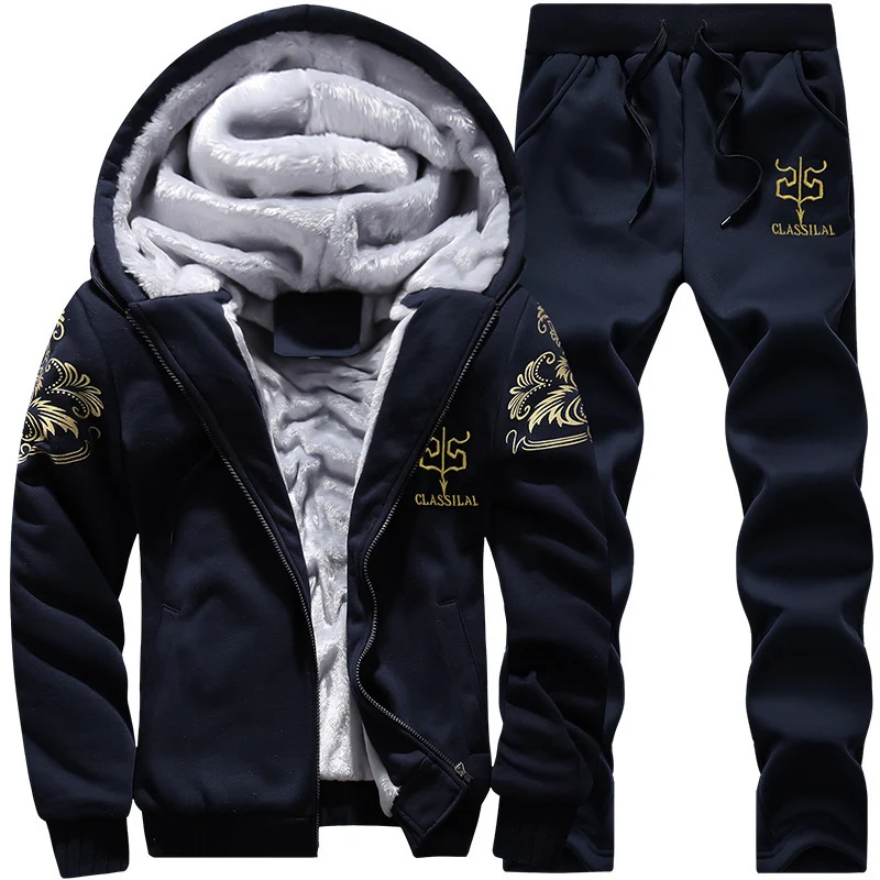 Herren Fleece-gefüttertes Freizeit-Set mit Kapuzenjacke und Thermo-Jogger Nord Taschen