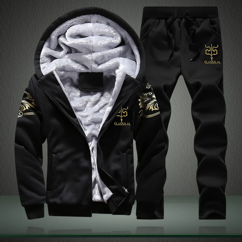 Herren Fleece-gefüttertes Freizeit-Set mit Kapuzenjacke und Thermo-Jogger Nord Taschen