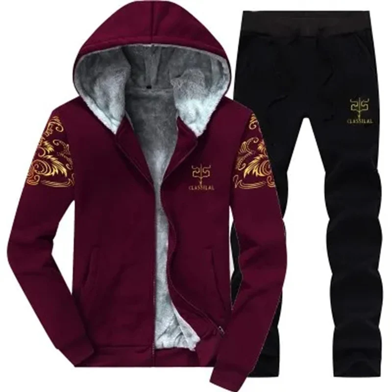 Herren Fleece-gefüttertes Freizeit-Set mit Kapuzenjacke und Thermo-Jogger Nord Taschen
