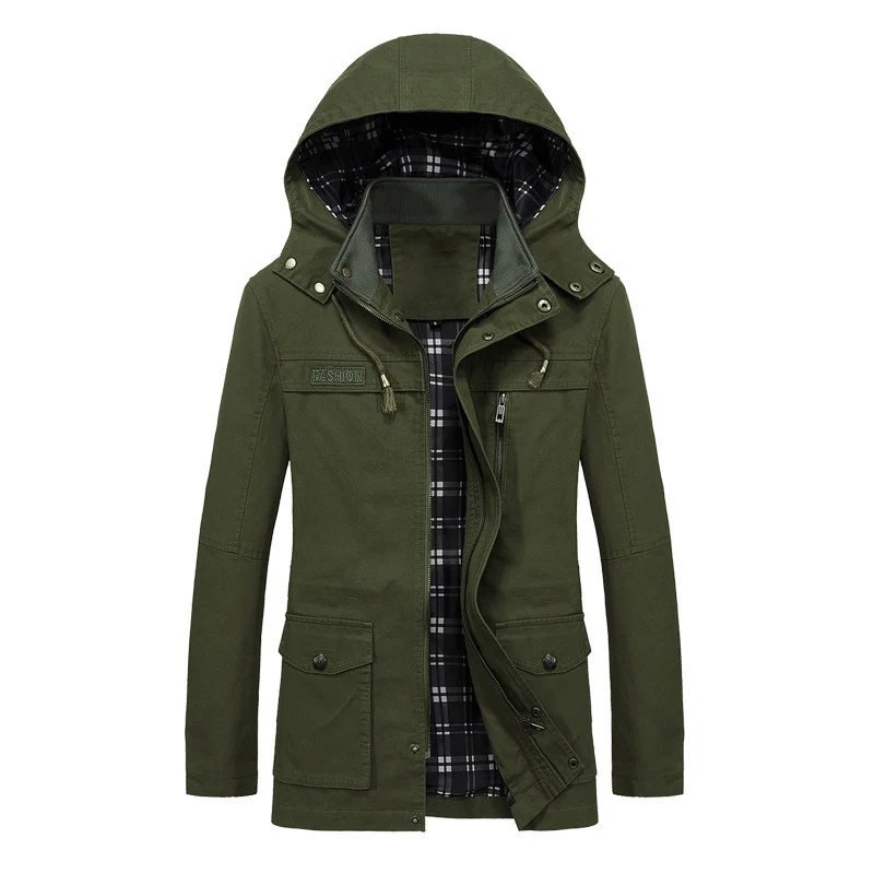 Herren Fieldparka im Urban-Utility Stil mit karierter Innenfutter, abnehmbarer Kapuze und Multifunktions‑Taschen Nord Taschen