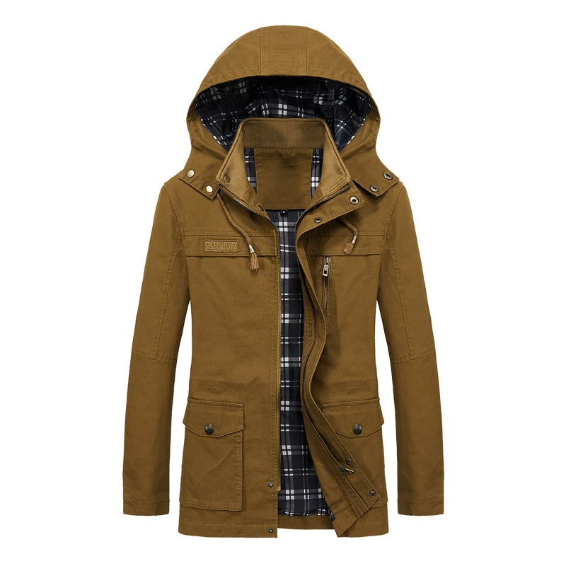 Herren Fieldparka im Urban-Utility Stil mit karierter Innenfutter, abnehmbarer Kapuze und Multifunktions‑Taschen Nord Taschen