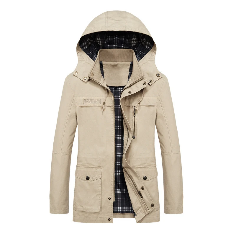Herren Fieldparka im Urban-Utility Stil mit karierter Innenfutter, abnehmbarer Kapuze und Multifunktions‑Taschen Nord Taschen