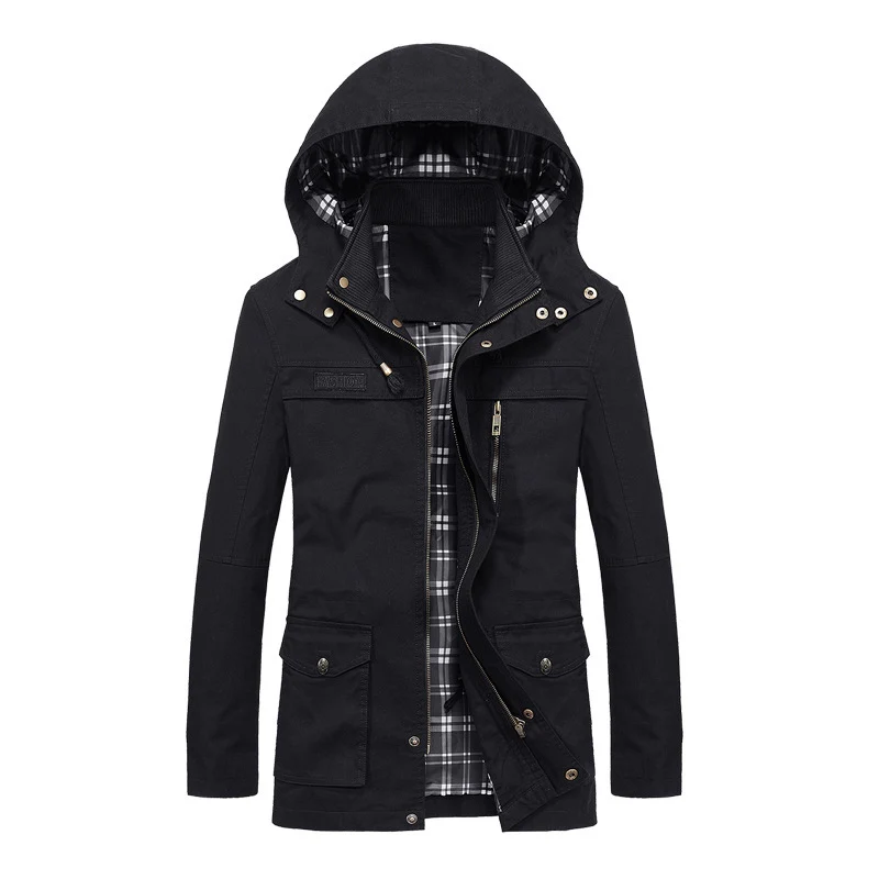 Herren Fieldparka im Urban-Utility Stil mit karierter Innenfutter, abnehmbarer Kapuze und Multifunktions‑Taschen Nord Taschen