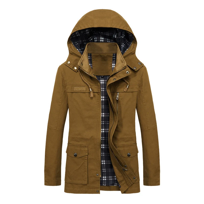Herren Fieldparka im Urban-Utility Stil mit karierter Innenfutter, abnehmbarer Kapuze und Multifunktions‑Taschen Nord Taschen