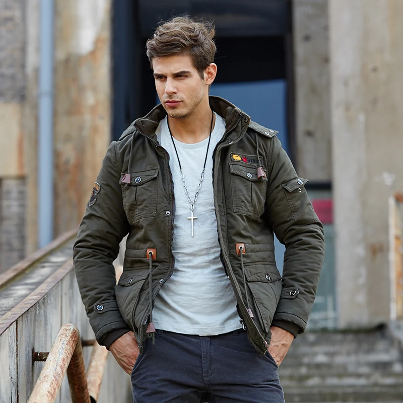Herren Fieldjacke im Urban-Utility‑Stil mit Kapuze, Pattentaschen und Tunnelzug-Taille Nord Taschen