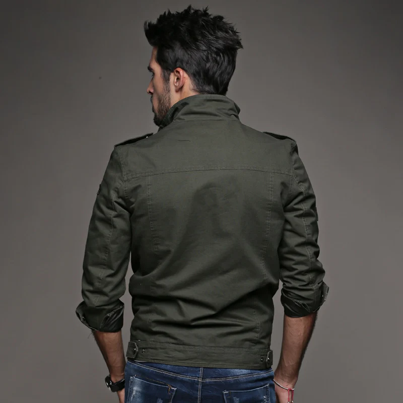 Herren Fieldjacke im Military-Canvas-Stil mit Epauletten und Multifachtaschen Nord Taschen