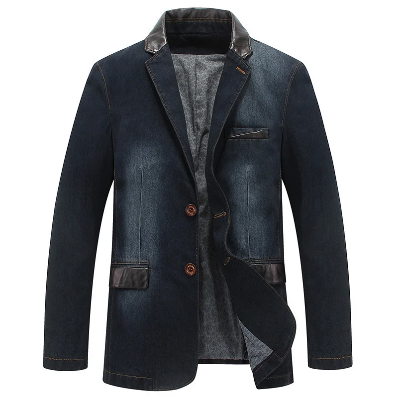 Herren Elegantes Denim-Sakko im Blazerstil mit Kunstlederbesatz und Paisley-Futter Nord Taschen
