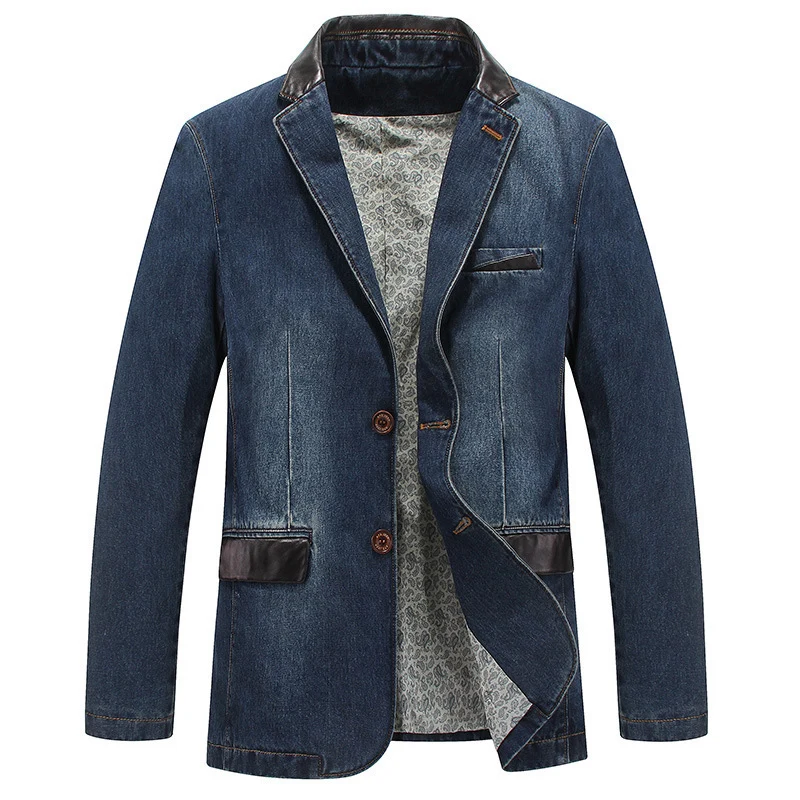 Herren Elegantes Denim-Sakko im Blazerstil mit Kunstlederbesatz und Paisley-Futter Nord Taschen