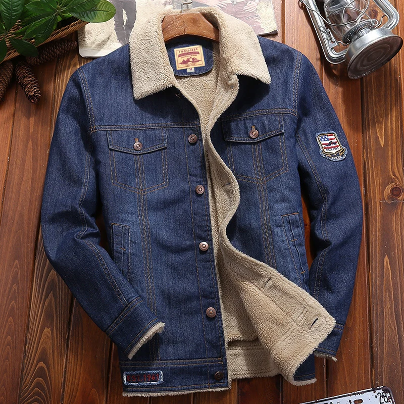 Herren Denimjacke mit wärmender Sherpa-Innenfütterung und Retro-Worker-Details Nord Taschen