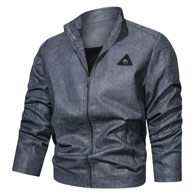 Herren Denim‑Optik Bomberjacke mit Stehkragen, gesteppter Schulterpasse und Reißverschluss Nord Taschen
