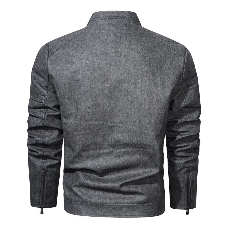Herren Denim‑Optik Bomberjacke mit Stehkragen, gesteppter Schulterpasse und Reißverschluss Nord Taschen