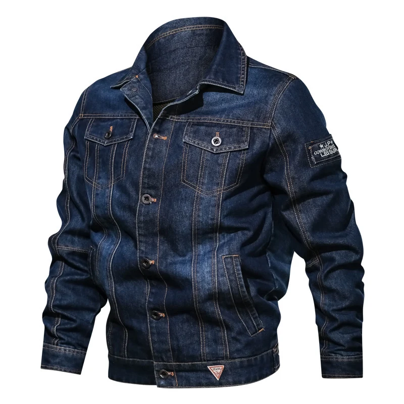 Herren Denim-Jeansjacke im Truckerstil mit gesteppter Innenlage und markanten Ziernähten Nord Taschen