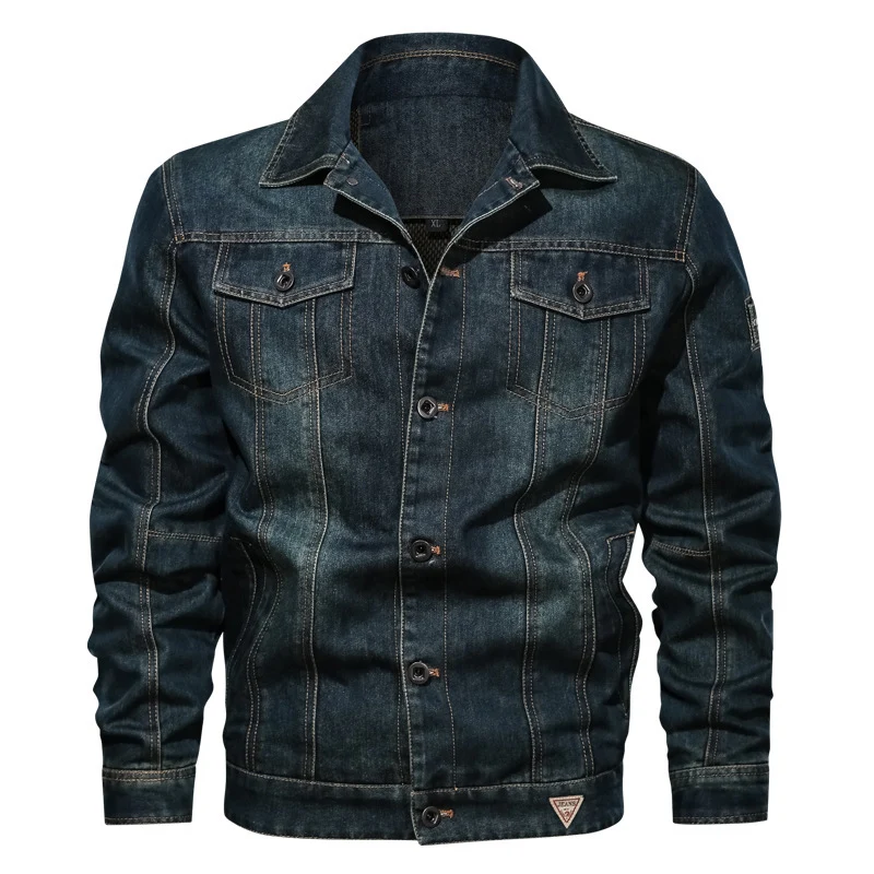 Herren Denim-Jeansjacke im Truckerstil mit gesteppter Innenlage und markanten Ziernähten Nord Taschen