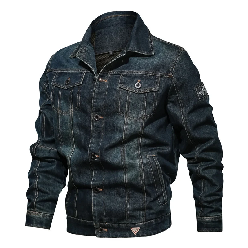 Herren Denim-Jeansjacke im Truckerstil mit gesteppter Innenlage und markanten Ziernähten Nord Taschen