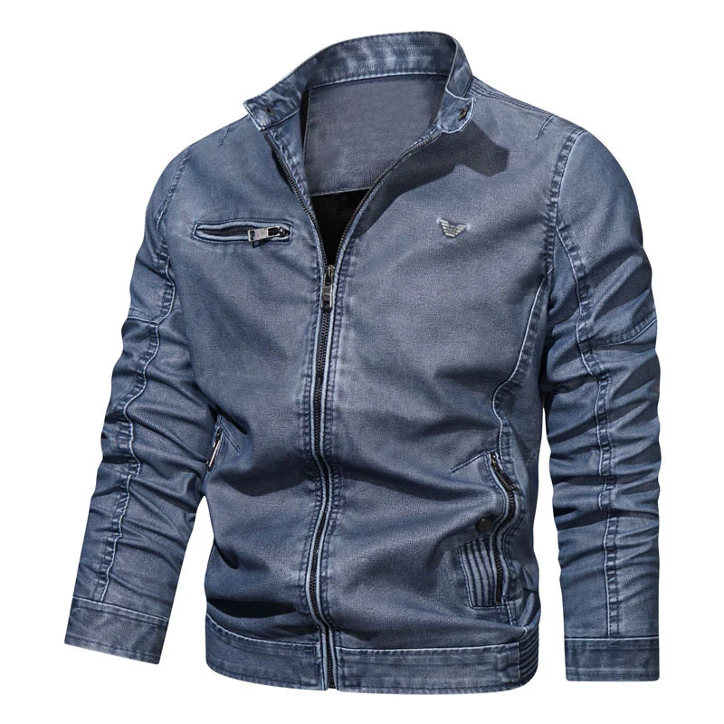 Herren Denim-Bomberjacke im Vintage-Look mit Reißverschluss und Ärmesteppungen Nord Taschen