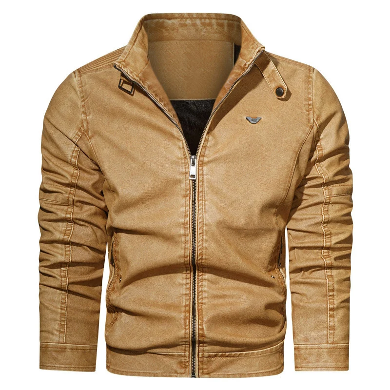 Herren Denim-Blouson im Aviator-Look mit hochschließendem Stehkragen, Zierfaltenärmeln und verdeckten Reißverschlusstaschen Nord Taschen