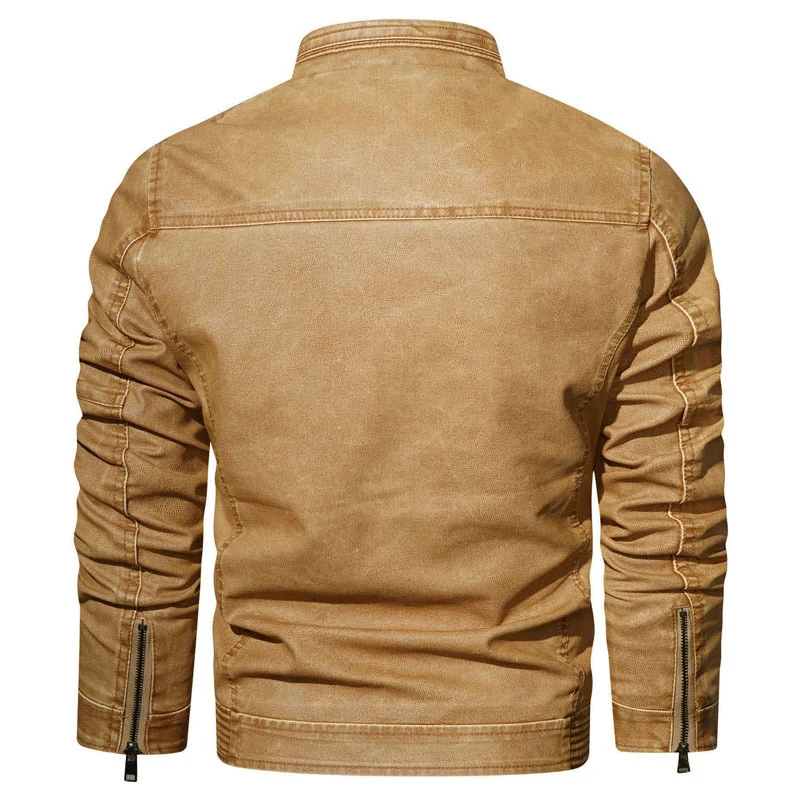 Herren Denim-Blouson im Aviator-Look mit hochschließendem Stehkragen, Zierfaltenärmeln und verdeckten Reißverschlusstaschen Nord Taschen