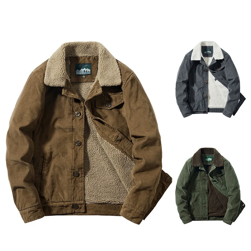 Herren Cordjacke mit wärmender Sherpa‑Innenseite und Teddykragen im Worker‑Blouson‑Stil Nord Taschen