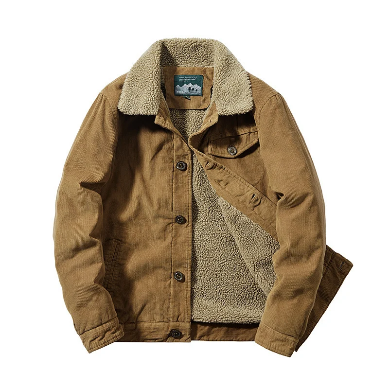 Herren Cordjacke mit wärmender Sherpa‑Innenseite und Teddykragen im Worker‑Blouson‑Stil Nord Taschen