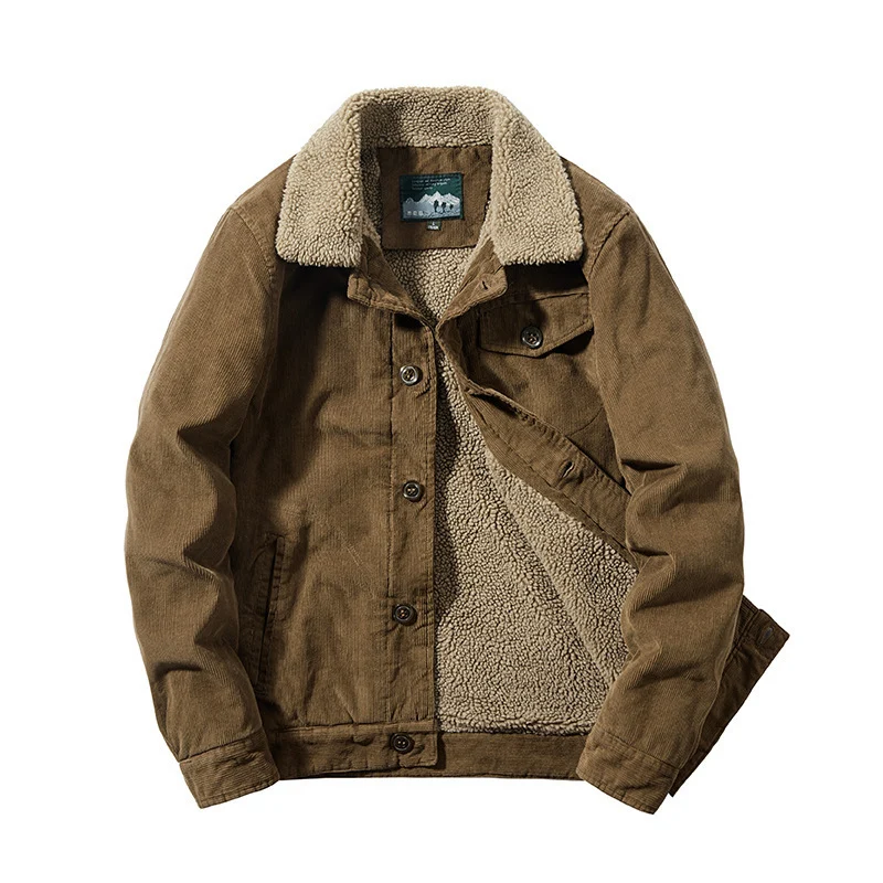 Herren Cordjacke mit wärmender Sherpa‑Innenseite und Teddykragen im Worker‑Blouson‑Stil Nord Taschen